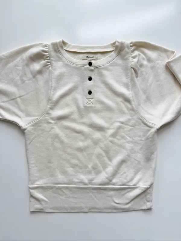 Madewell Henley Puff Sleeve Sweatshirt In Antique Cream XS - Image 4