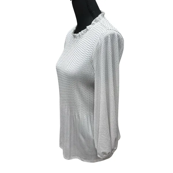 Adrianna Papell White Black Polka‎ Dot Top Blouse Pleats Balloon Sleeve Sz Small - Image 4