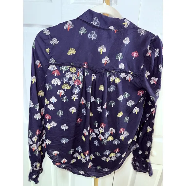 Anthropologie Maeve Fredericka Button Down Top Sz 2 Trees Navy - Image 12