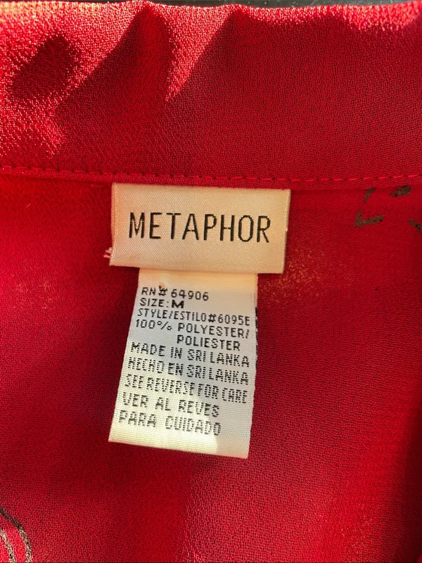 Metaphor Red with black Floral  pattern Button-Front Women’s Top - Image 5