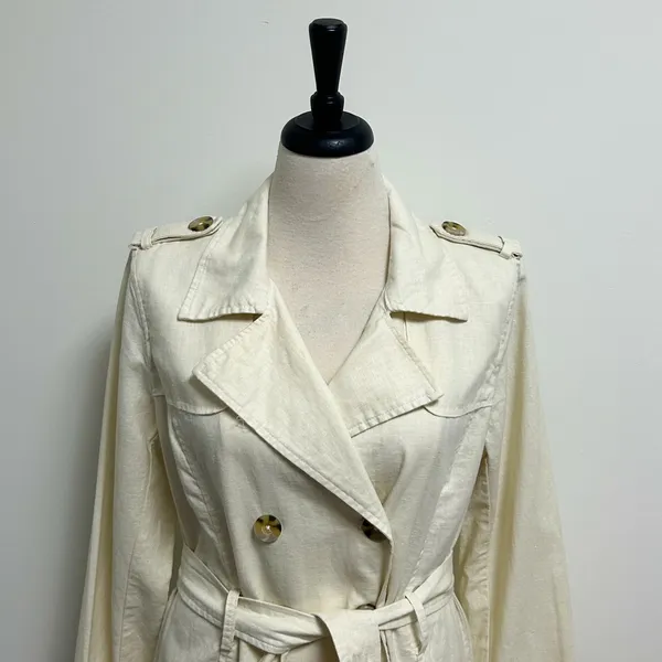 Old Navy Ivory Yellow Cast Double Breasted Tie Belt Woven Linen Blend Jacket NWT - Image 2
