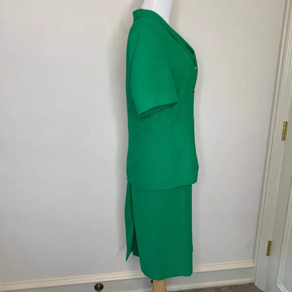 Kasper Skirt Suit Grass Green Sz Medium Short Sleeves - Image 3