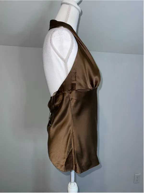 Silk Express Brown Halter Tank Top M - Image 3