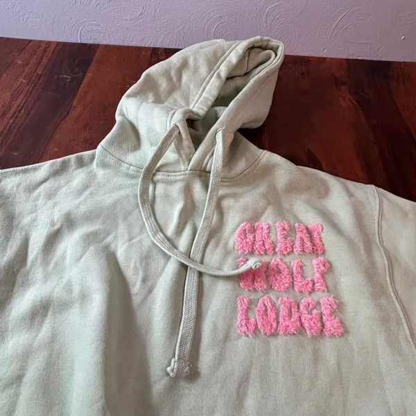 Ragwear Great Wolf Lodge Sage Green‎ Chenille Graphic Hoodie Womens Medium M - Image 2