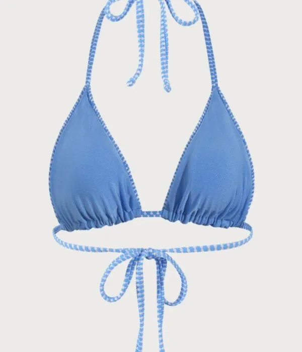 BERLOOK Blue Textured Striped Halter Bikini Top ONLY 06 Size M - Image 7