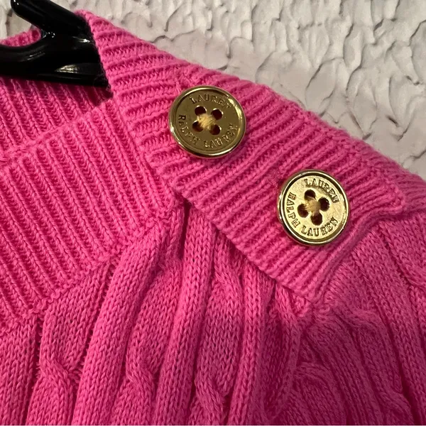 Lauren Ralph Lauren Pink Cable Knit 100% Cotton Sweater size medium - Image 4