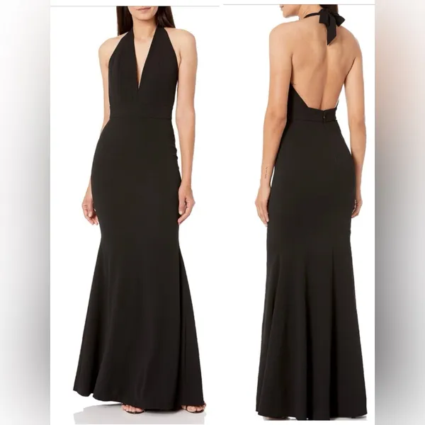 Dress the Population Camden Sleeveless Halter Plunging Gown – Black – Medium - Image 3