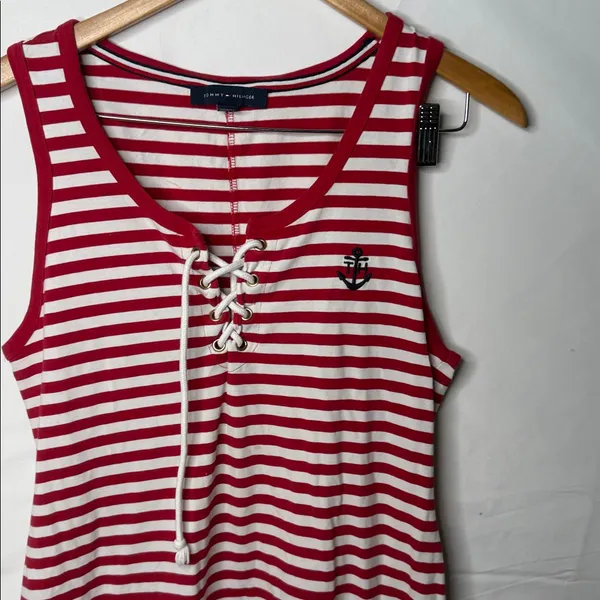 Vintage Tommy Hilfiger nautical striped sailor sleeveless maxi dress sz M - Image 2