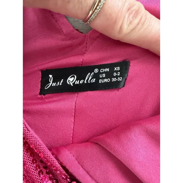 Just Quella Women's Hot Pink Sequins Deep V Neck Side Cutouts Long Formal Dress Size 0-2 - Image 5