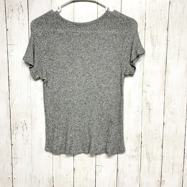 Brandy Melville Top Women One Size Gray Ribbed Knit Crewneck Short Sleeve Blouse - Image 6
