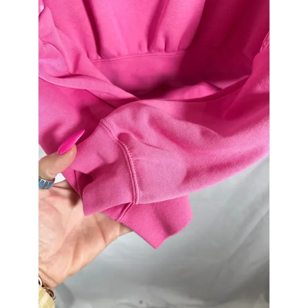 Nike Club‎ Fleece Sweatshirt Womens S Pink Cropped Graphic Sleeve Streetwear - Image 7