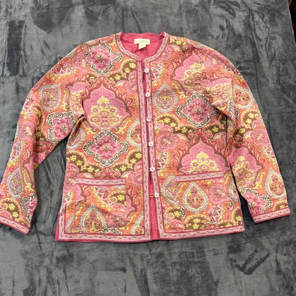 Appleseed's Reversible Quilted Jacket Womens Pink Paisley Floral M - Image 2