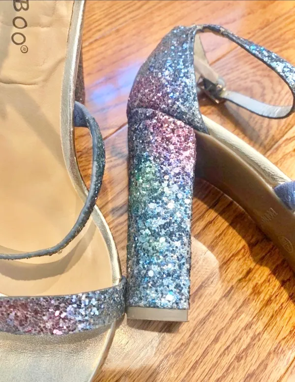 Bamboo women blue/pink glitter sparkle block heels sandals size 37.5 - Image 6