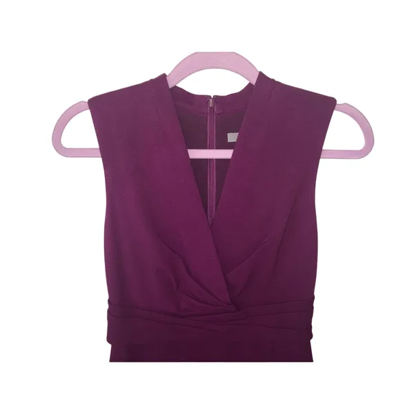 Classiques Entier Wedding Guest Dress Size 2 Purple Sleeveless Crossover Neckline Ponte Knit Midi - Image 2
