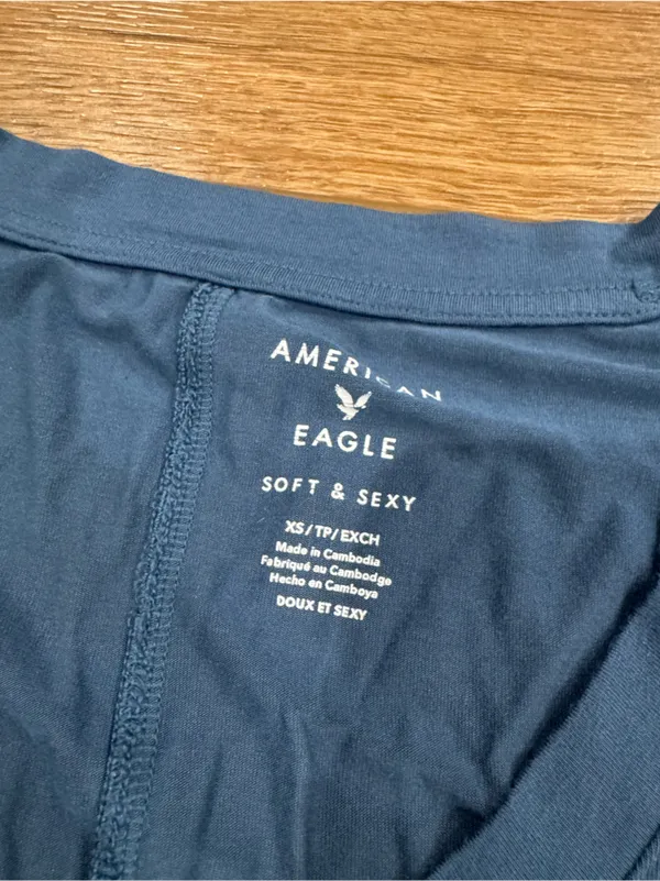 AMERICAN EAGLE Soft & Sexy Casual Flowy Blue V-neck Short Sleeve Top | Size XS - Image 2