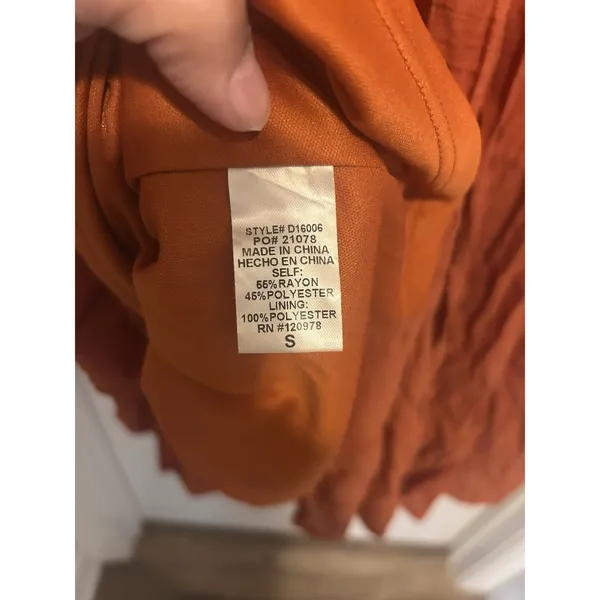 Entro Rust Orange Gauze Tie Neck Tiered Sleeveless Tank Boho Maxi Dress Small - Image 4