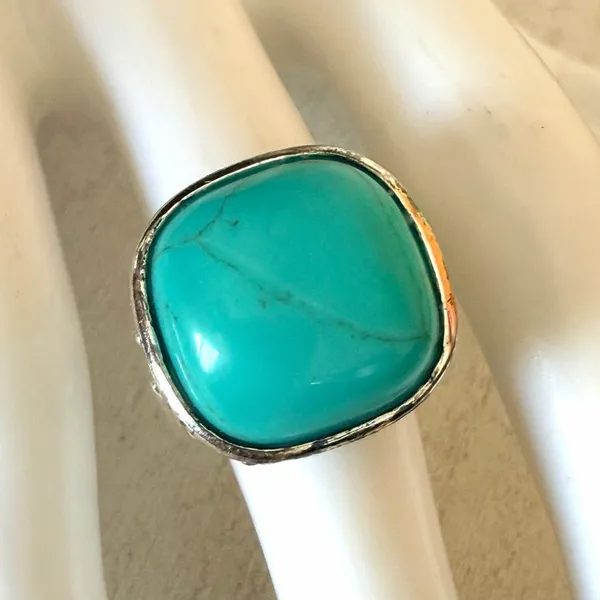 Vintage Sterling Silver 925 Turquoise Filigree Statement Ring - Image 5