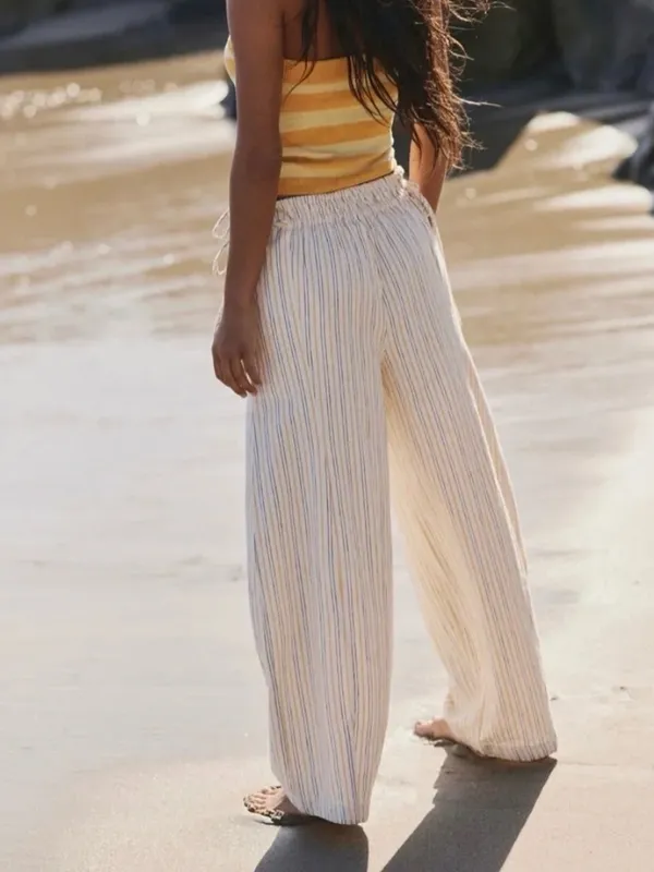 Free People Sun Dazed Cotton-Linen Striped Pants in Ivory Combo L - Image 6