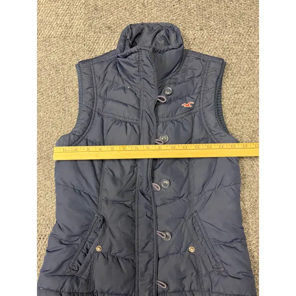 Hollister Navy Blue Quilted Puffer Vest Mock Neck Button Front Women's Size M - Image 4