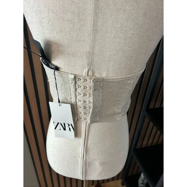 Zara sparkly corset size XS tan off white crop top going out top - Image 3