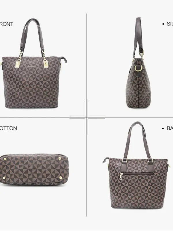 Women's Fashion 5-Piece Brown Plaid Satchel Handbag Set AT6 - Image 3