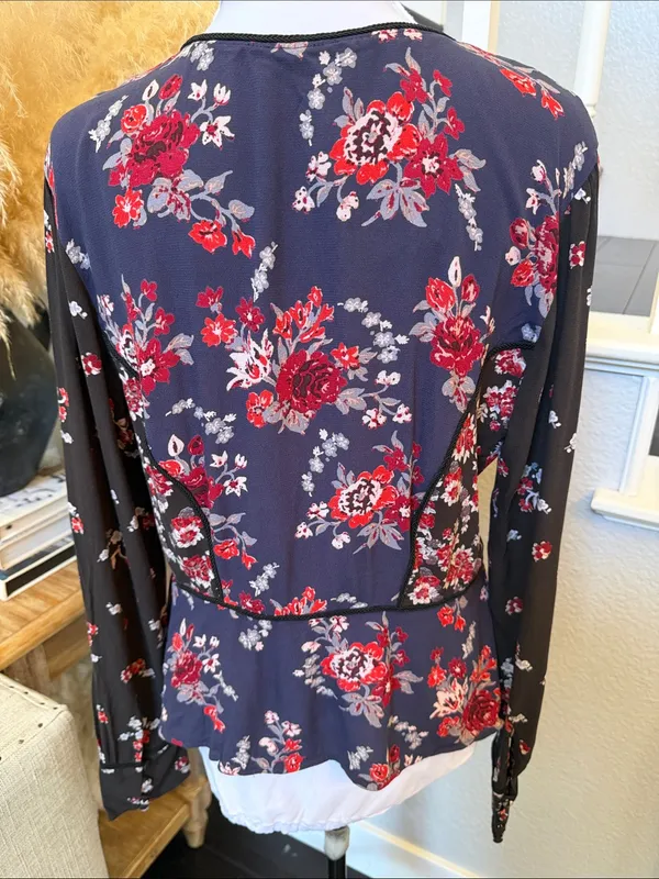 Free People The Way The World Turns Floral Boho Long Sleeve Blouse Top Medium - Image 5