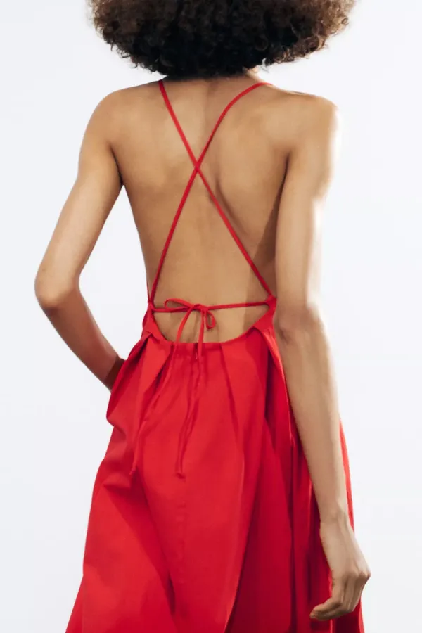Zara long red maxi dress ZW collection flowy corset elegant evening wedding - Image 7