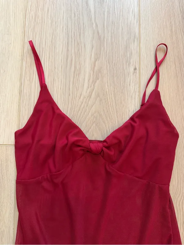 Boohoo Sheer Burgundy Bodysuit with Spaghetti Straps - Image 3