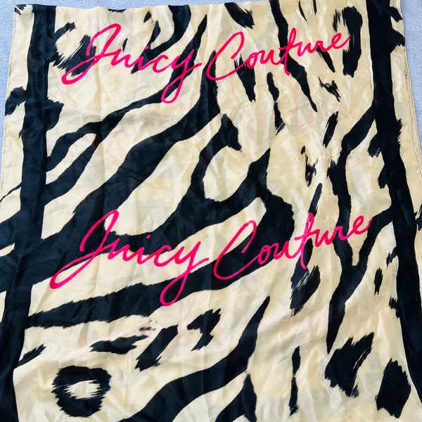 NWT Juicy Couture Los Angeles Satin Scarf Tiger Cheetah Print Pink Logo One Size - Image 5