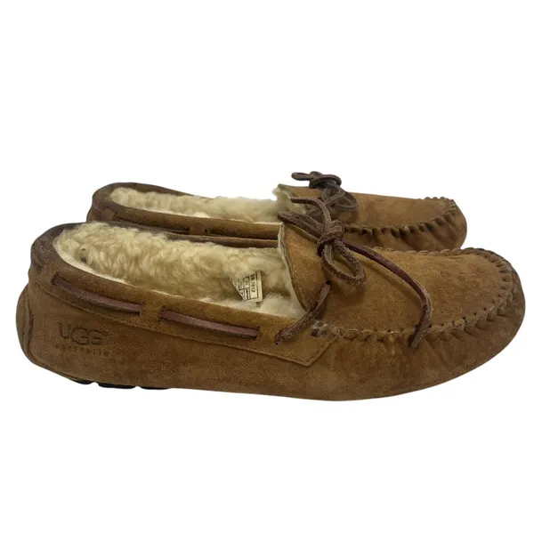 UGG Australia Dakota Suede Fur Lined Slip On Moccasins Loafers Chestnut Size 8 - Image 9