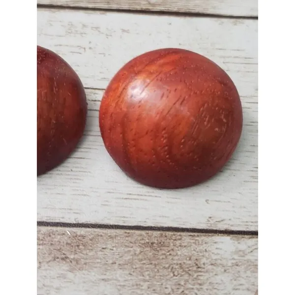 Vintage Clip On Earrings - Wood Domed Circle Earrings Large - 1.25" - Image 3