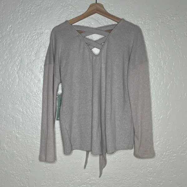 Always Fabulous Cozy Soft Tie Front Button‎ Cardigan Sweater NWT Women Beige XL - Image 3