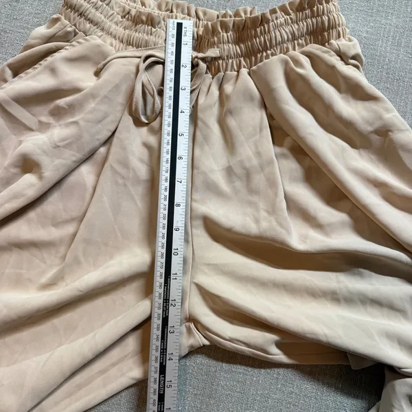Wide Leg Paperbag Waist Pants Size Medium‎ Tan Beige Flowy Drawstring Trousers - Image 7