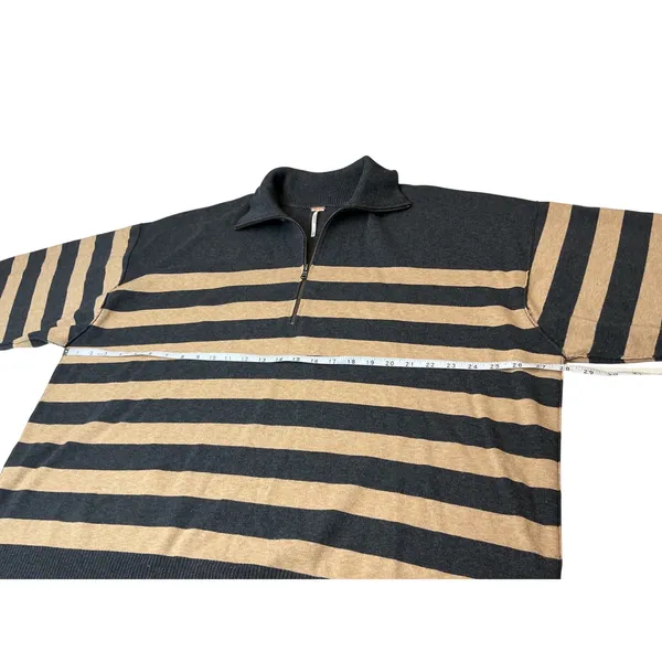 Free‎ People Womens Striped Quarter Zip Tunic Sweater Grey Tan Size M Oversized - Image 8