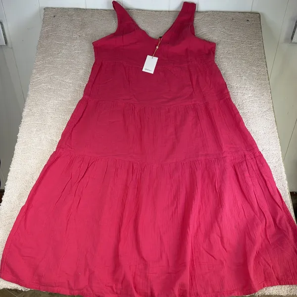 Women's NEW Quince Size XL 100% Organic Cotton Gauze Tiered Maxi Dress Pink - Image 2