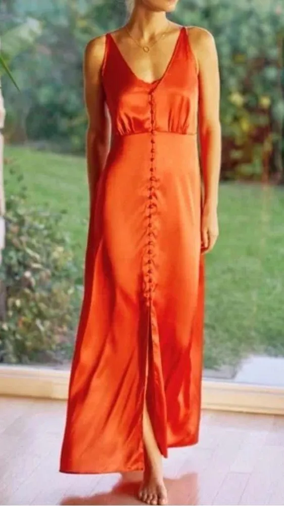 Anthropologie NEW Red Satin Button Front Slip Dress - Image 8