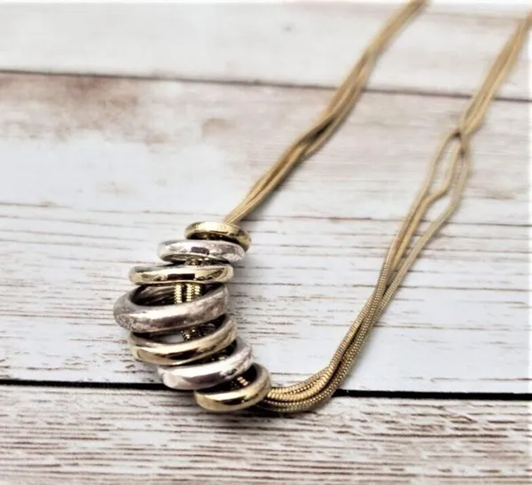 Vintage Necklace Gold Tone & Silver Tone Small Rings - Image 2