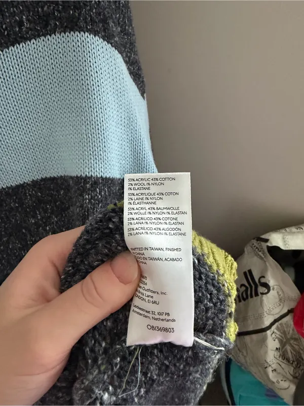 Urban Outfitters Striped Crewneck Sweater in Light Blue, Charcoal and Olive - Image 5