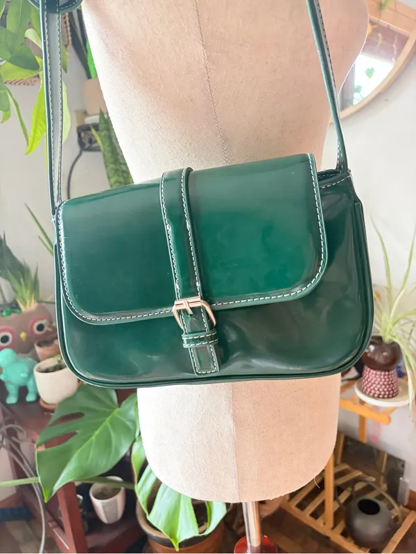 Urban Outfitters Green Indie Shiny Faux Leather Y2K Shoulder Bagette Preppy‎ - Image 2