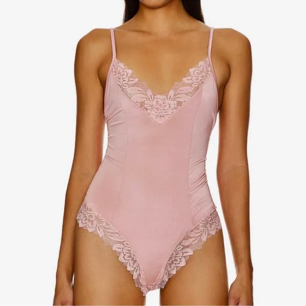 FREE PEOPLE Wild Bunch Bodysuit Pink Rose Boho Chic Ultra Soft & Lace Trim XS - Image 9