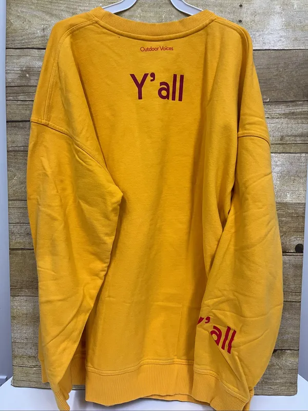 Outdoor Voices Yellow Crewneck with Red "Y'all" Graphic size XL - Image 3
