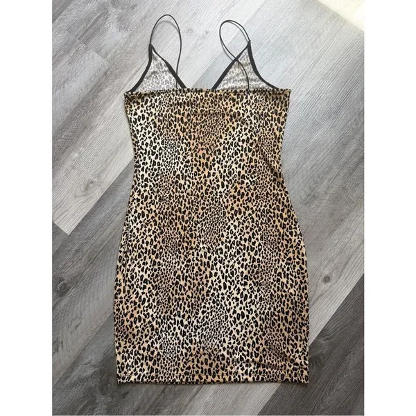 H&M Leopard Black Tan Bodycon Mini Dress Sexy Going Out - Image 6