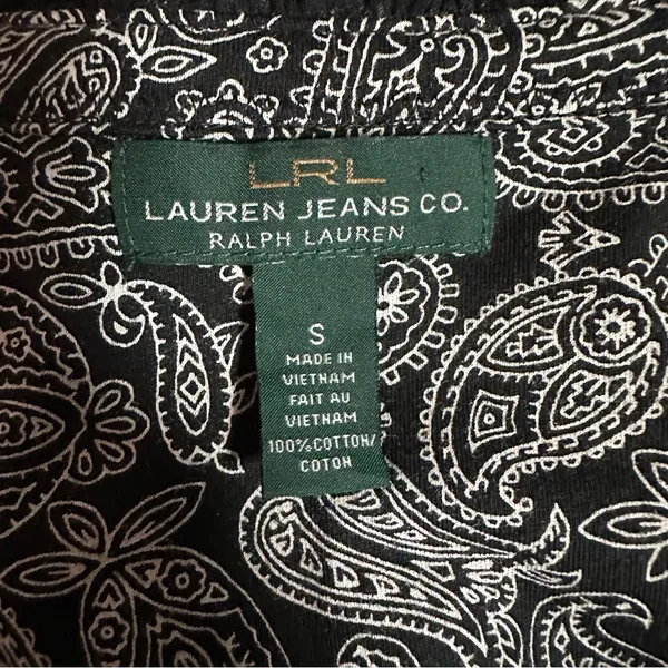 Lauren Ralph Lauren Black White Paisley Ruffle Front Long Sleeve Blouse Sz S - Image 12