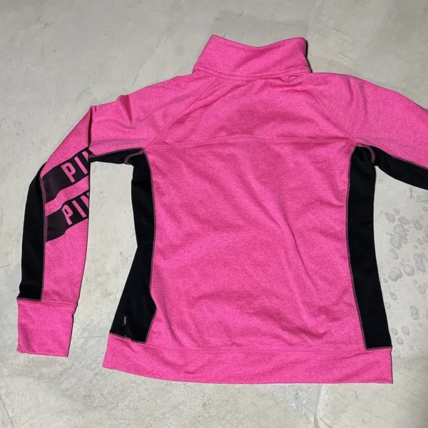 Victoria's Secret Pink and Black 1/4 Zip Pullover Reflective Jacket SZ Large EUC - Image 9