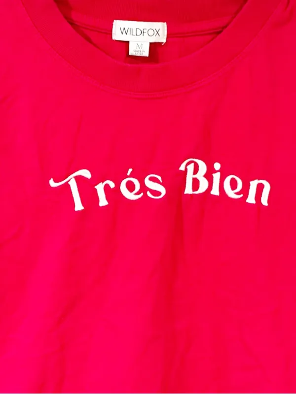Wildfox "Très Bien" Red‎ Graphic Tee Crewneck Shortsleeve Size Medium - Image 2