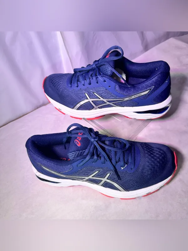 ASICS Navy Blue Mesh Running Shoes with Silver Accents - Image 2