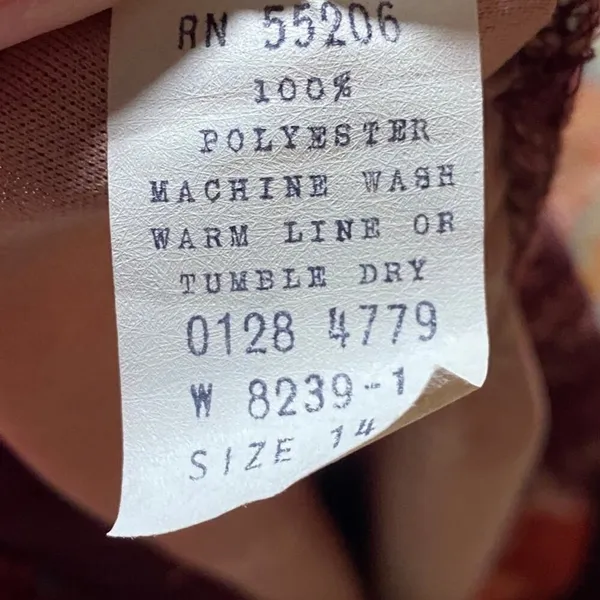 Vintage 70s Floral Print Matching Skirt Set Button Neck Tunic Midi Maroon Small - Image 11