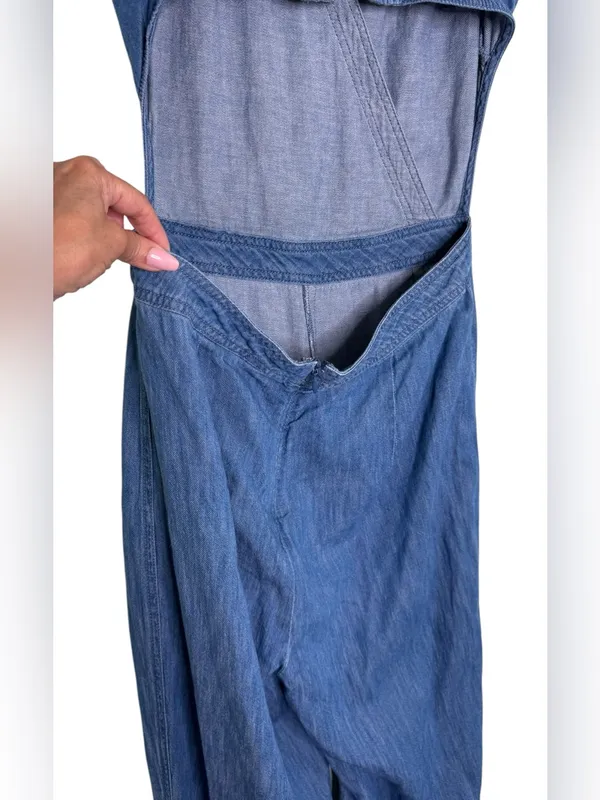 Free People Moonlight Mile Chambray Jumper Jumpsuit Denim Open Back - Image 7