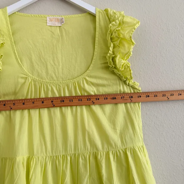Nation LTD Luella Tiered Mini Dress in Tennis Ball Pima Cotton Pockets Sz Medium - Image 12