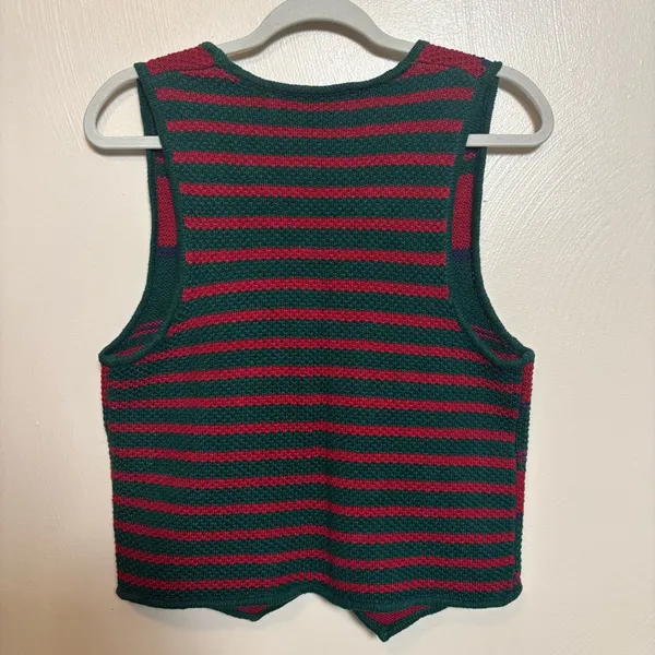 Vintage Nuggets Women’s Sweater Vest Button Down Red Green Stripe Holiday Medium - Image 4